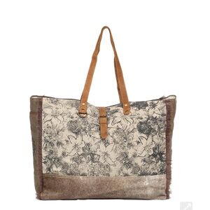 Myra Leather Floweret Weekender Canvas Fringe Travel Tote